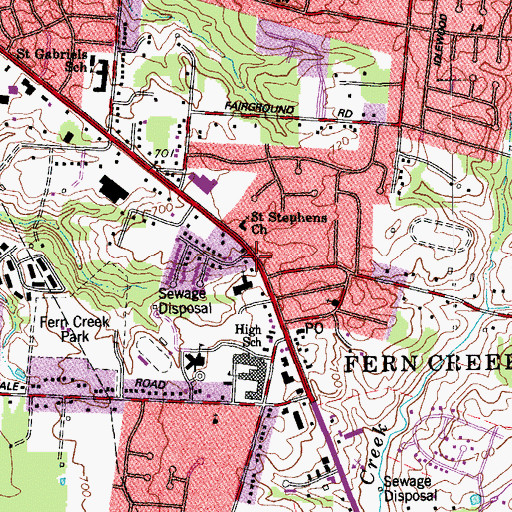 Topographic Map of Fern Creek Baptist Church, KY