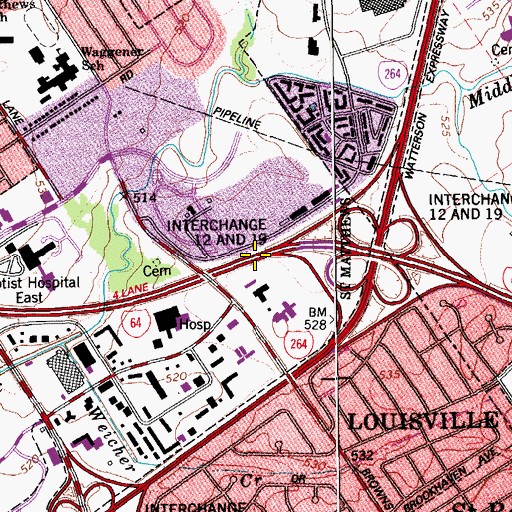 Topographic Map of Interchange 12A, KY