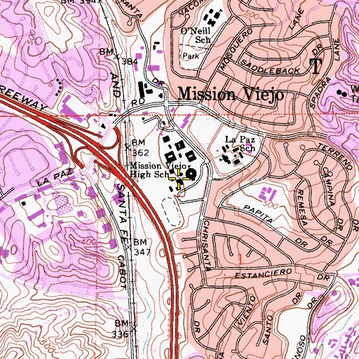 Topographic Map of Mission Viejo High School, CA