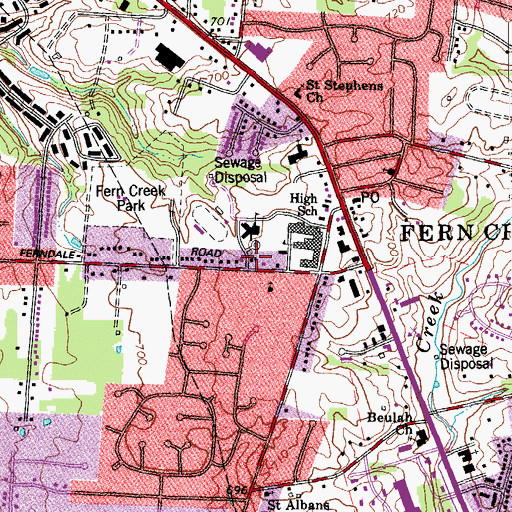 Topographic Map of Fern Creek Elementary School, KY