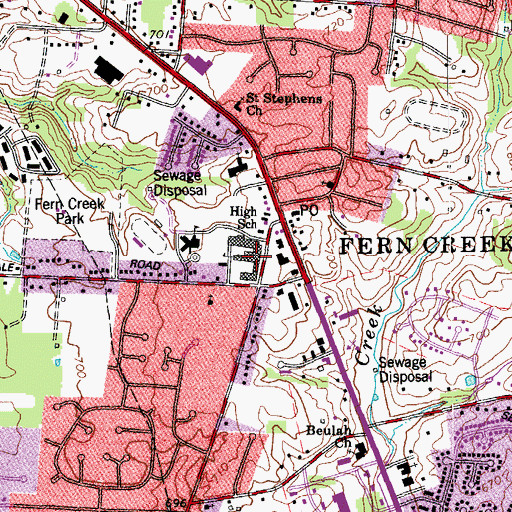 Topographic Map of Fern Creek Traditional High School, KY
