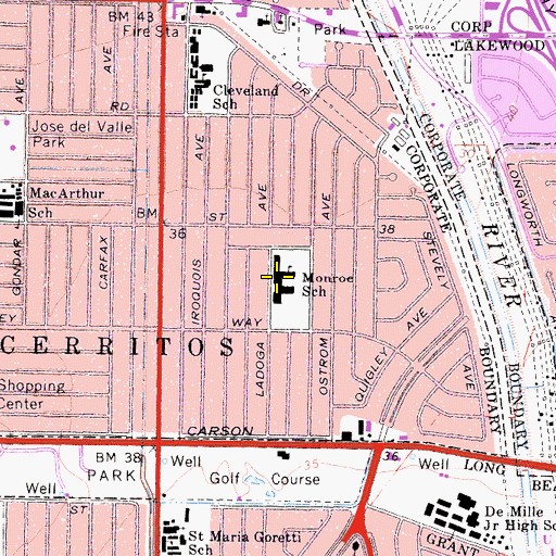 Topographic Map of Monroe Elementary School, CA