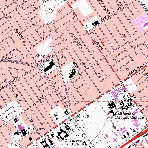 Topographic Map of Monroe Elementary School, CA