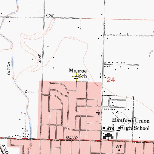 Topographic Map of Monroe School, CA