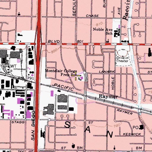 Topographic Map of Montclair College Prep School, CA