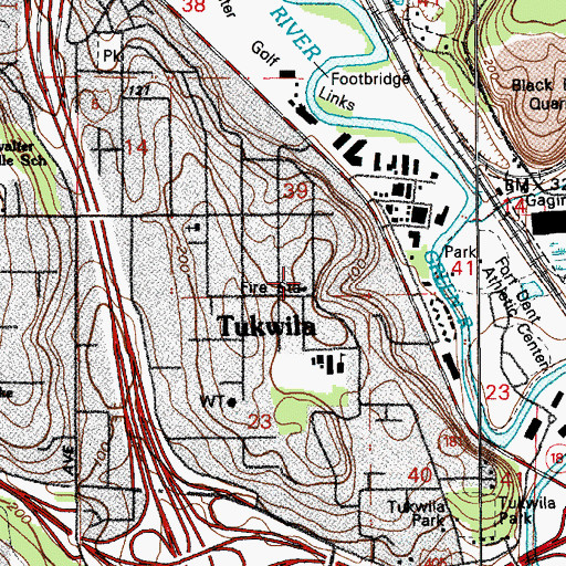 Topographic Map of Tukwila Library, WA