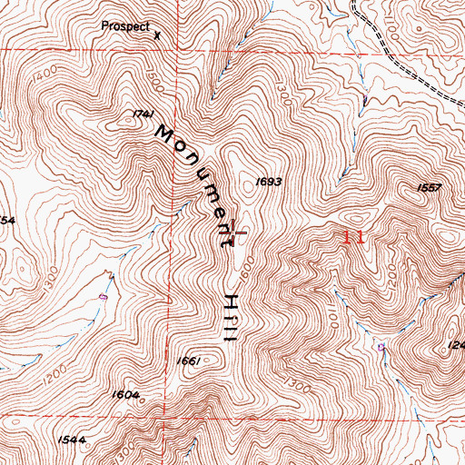 Topographic Map of Monument Hill, CA