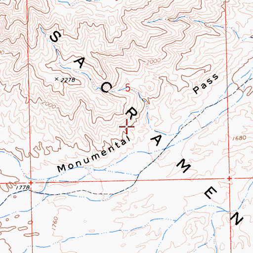 Topographic Map of Monumental Pass, CA