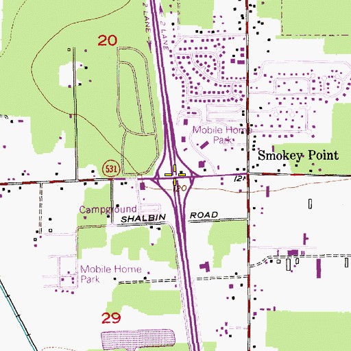 Topographic Map of Interchange 206, WA