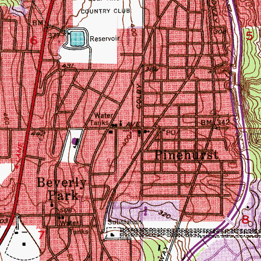 Topographic Map of Pinehurst Baptist Church, WA