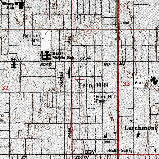Topographic Map of Southside Baptist Church, WA
