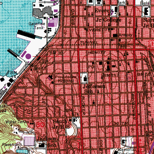 Topographic Map of Everett Post Office, WA