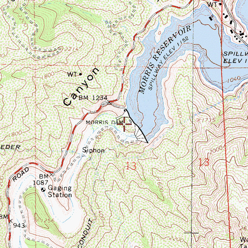 Topographic Map of Morris Dam, CA