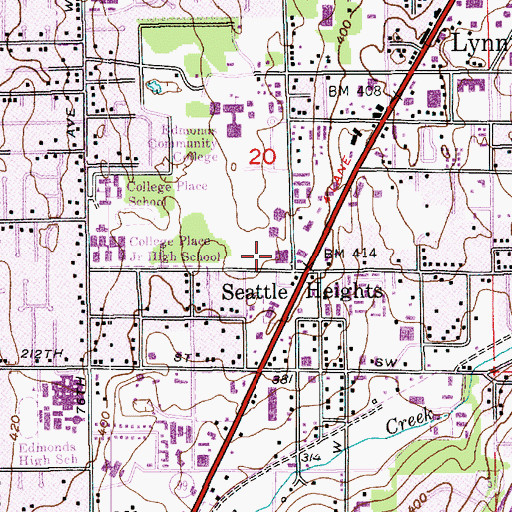 Topographic Map of Lynnwood Post Office, WA