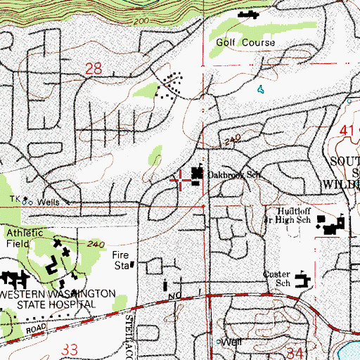 Topographic Map of Oakbrook Elementary School, WA