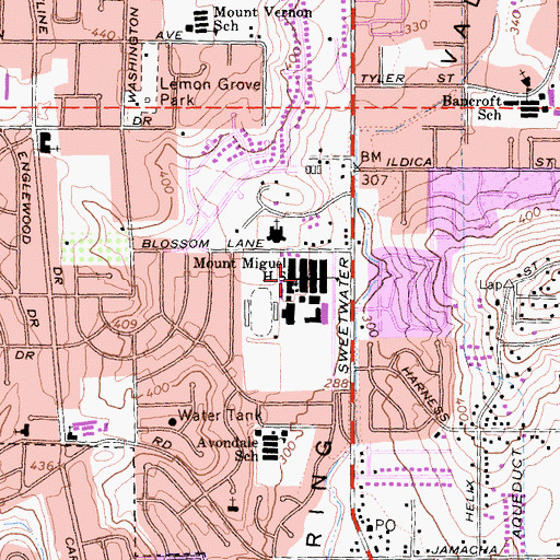 Topographic Map of Mount Miguel High School, CA