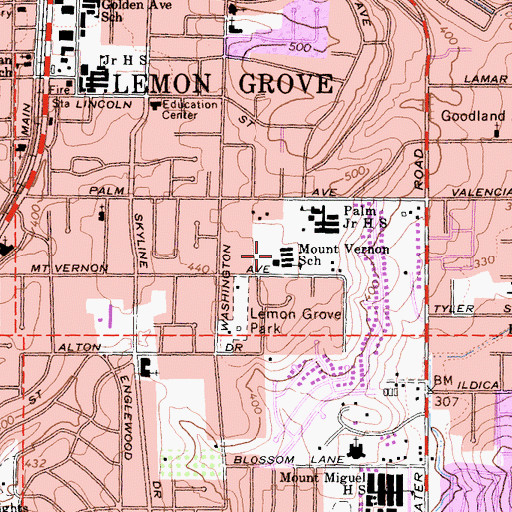 Topographic Map of Mount Vernon Elementary School, CA
