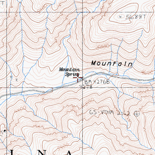 Topographic Map of Mountain Spring, CA