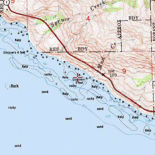 Topographic Map of Mud Creek, CA