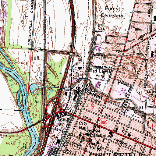 Topographic Map of Brookside Park, OH