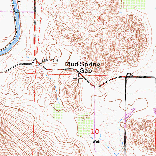 Topographic Map of Mud Spring Gap, CA