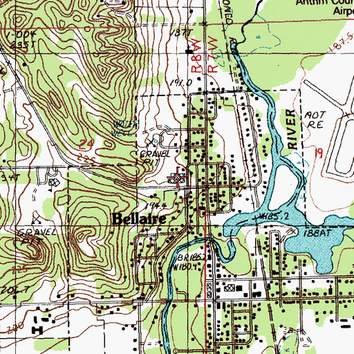 Topographic Map of Bellaire High School, MI