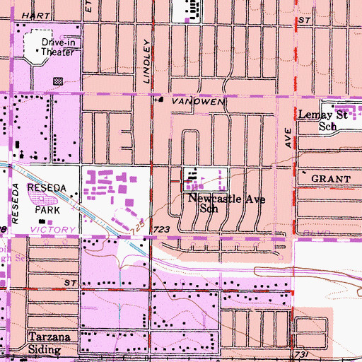 Topographic Map of Newcastle Avenue School, CA