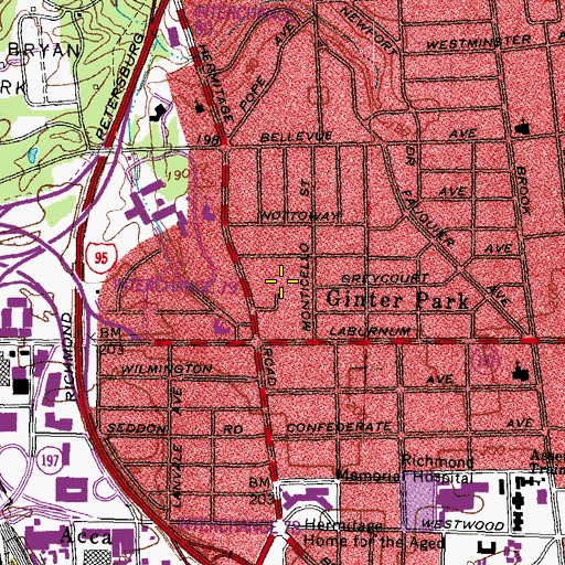Topographic Map of Thirteen Acres School, VA