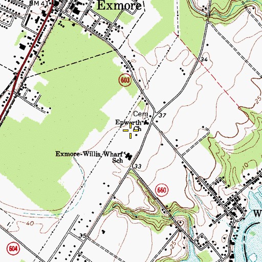 Topographic Map of Occohannock Elementary School, VA