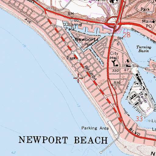 Topographic Map of Newport Island, CA