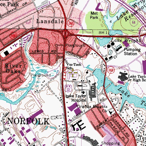 Topographic Map of Norfolk Tech - Vocational Center, VA
