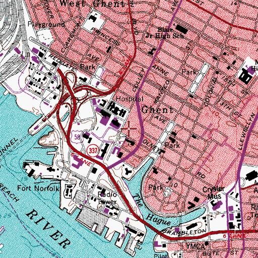 Topographic Map of Eastern Virginia Medical School, VA