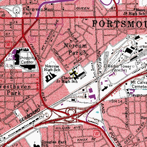 Topographic Map of Portsmouth City New Directions Alternative Center, VA