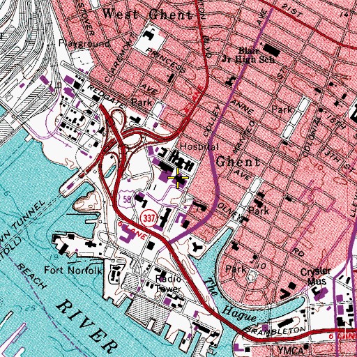 Topographic Map of Old Dominion University College of Health Sciences - Children's Hospital of the King's Daughters, VA