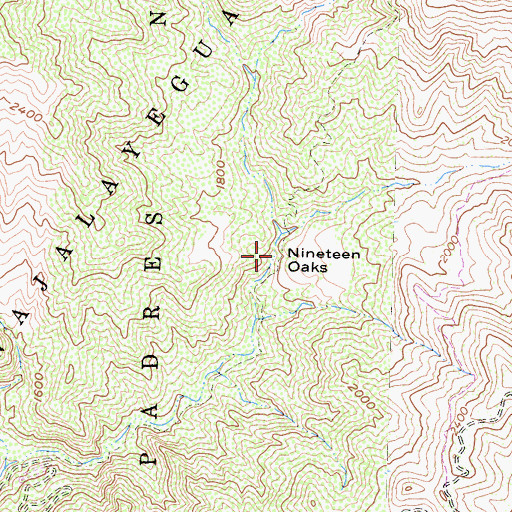 Topographic Map of Nineteen Oaks, CA