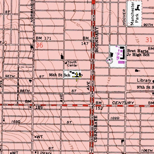 Topographic Map of Ninety-Fifth Street Elementary School, CA