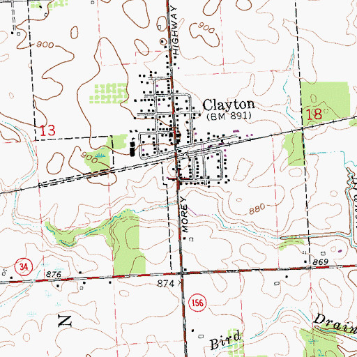 Topographic Map of Clayton Bible Church, MI
