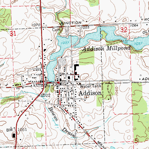 Topographic Map of Addison Community Schools, MI