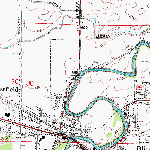 Topographic Map of Blissfield Baptist Church, MI