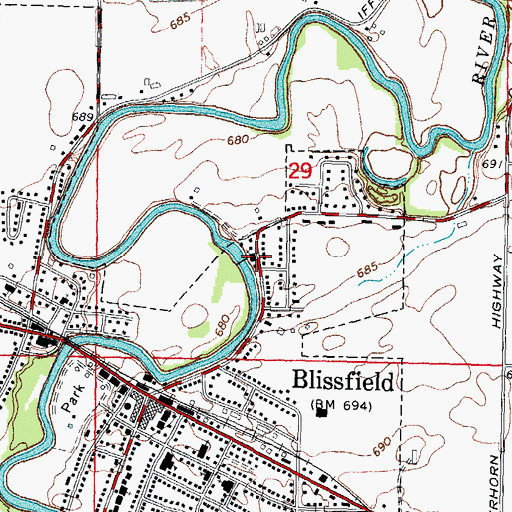 Topographic Map of Blissfield Bible Holiness Church, MI
