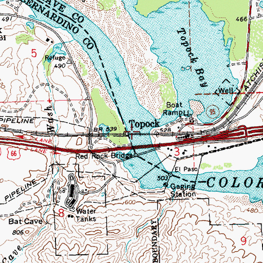 Topographic Map of Topock, AZ