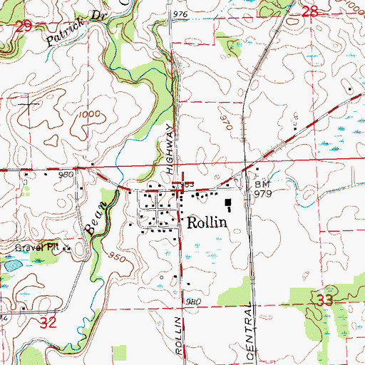 Topographic Map of Rollin Village Cemetery, MI