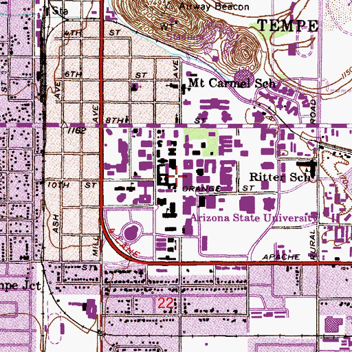 Topographic Map of Charles Trumbull Hayden Library, AZ