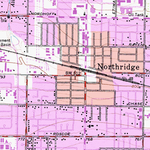 Topographic Map of Northridge, CA