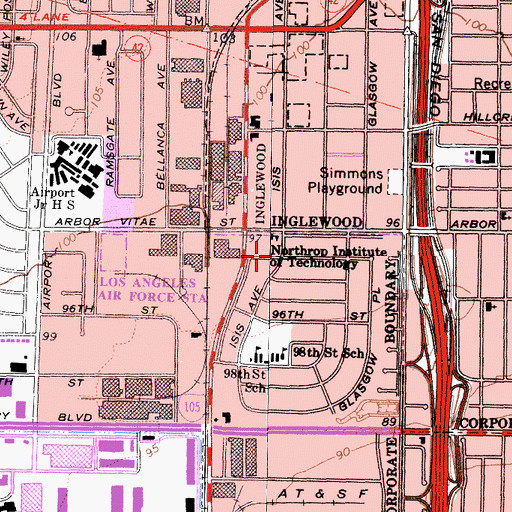Topographic Map of Northrop University (historical), CA