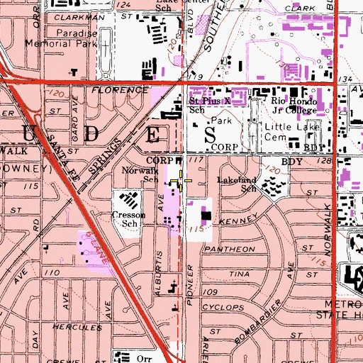 Topographic Map of Norwalk School, CA