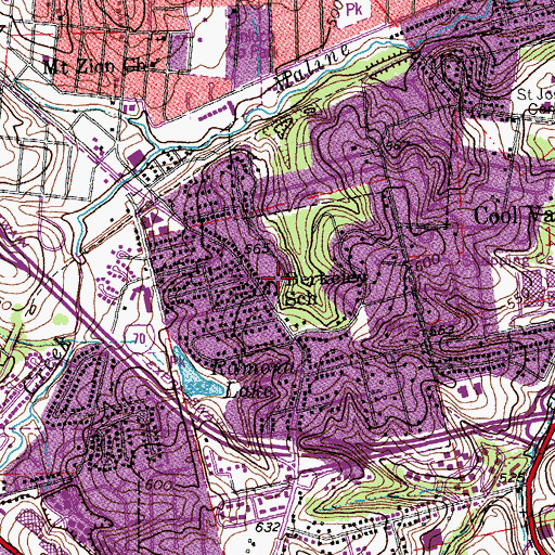 Topographic Map of Berkley Heights Church, MO
