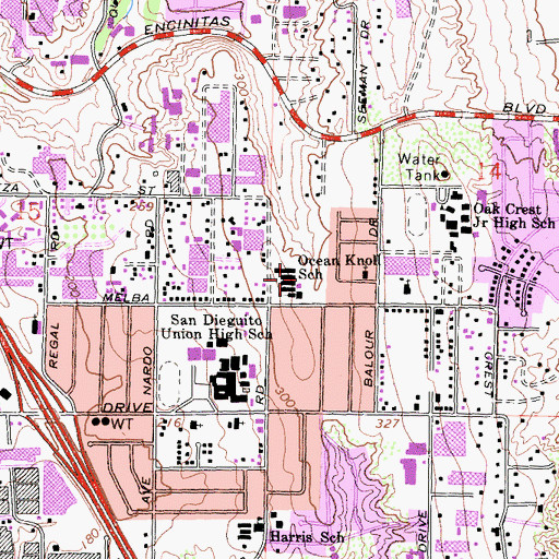 Topographic Map of Ocean Knoll Elementary School, CA