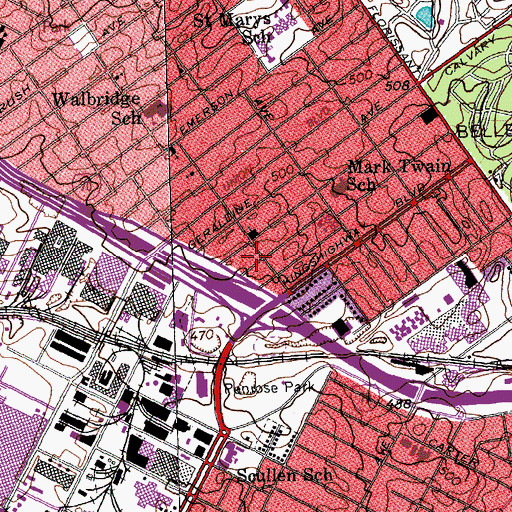 Topographic Map of West Travelers Missionary Baptist Church, MO