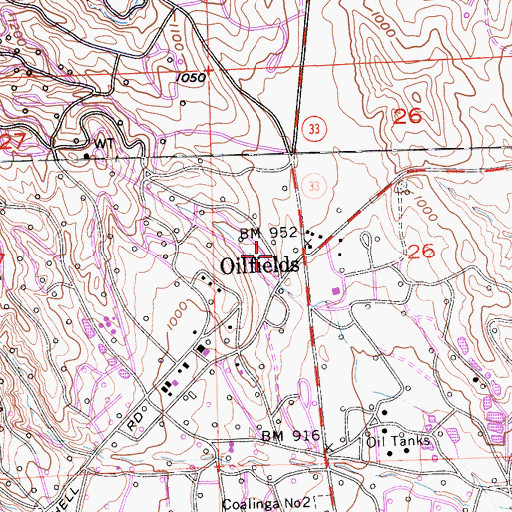 Topographic Map of Oilfields, CA